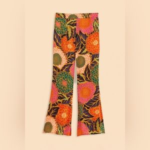 Farm Rio Multicolor Vintage Garden Satin Flare Pants XS NEW!